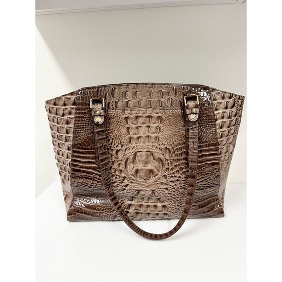 Brahmin Paris Toasted Barley Melbourne Leather Croc Shoulder Tote Purse Bag - Picture 3 of 13